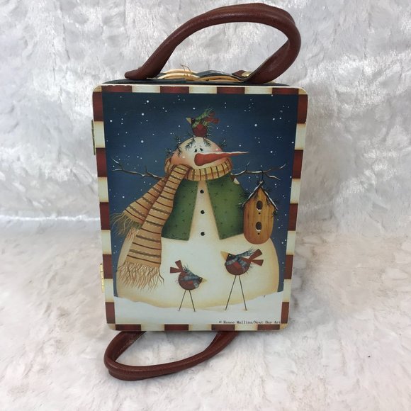Snowman Image Art wicker Basket hinged w/ handles - Picture 3 of 6